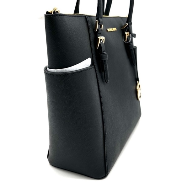 Michael Kors Large Charlotte Tote Bag Luggage Leather Black - Picture 4 of 12